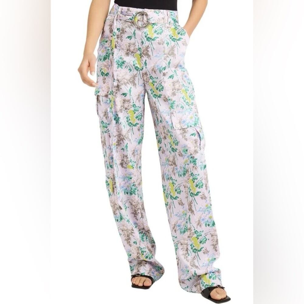 Cinq À Sept Avianna purple floral print cargo pants Women's size 8. NWT.